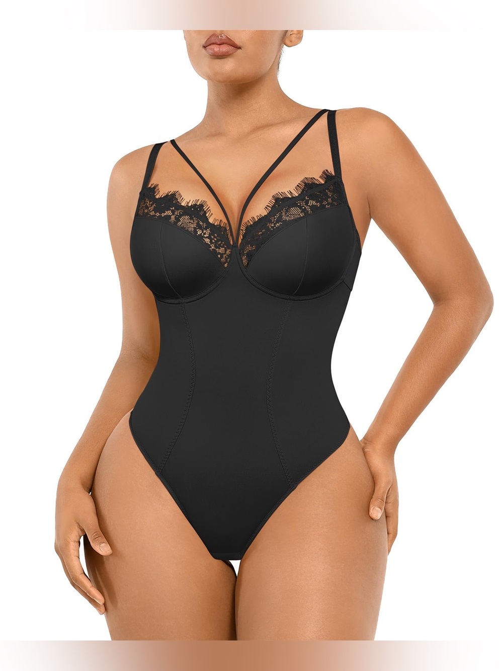 SHAPELLX Women's Shapewear Lace Bodysuit Tummy Control Body Suit Waist Sculpting